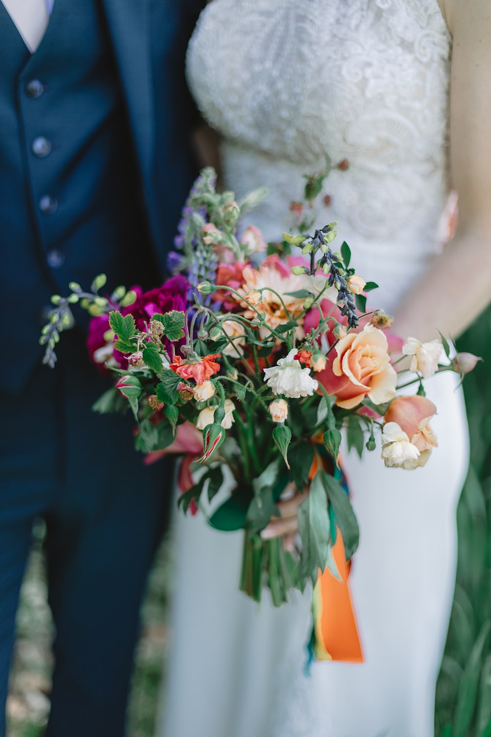 High Paradise Farm Wedding Louise Barry Photographer Bouquet Flowers Bridal Orange Pink Peony Rose