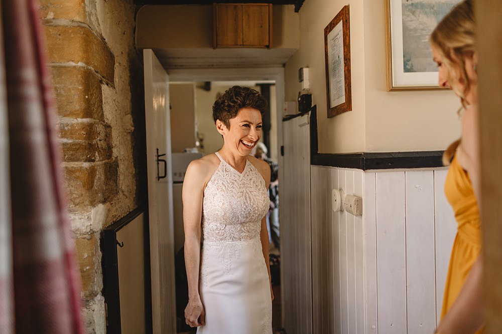 High Paradise Farm Wedding Louise Barry Photographer Keyhole Bridal Gown Lace Straps Halterneck