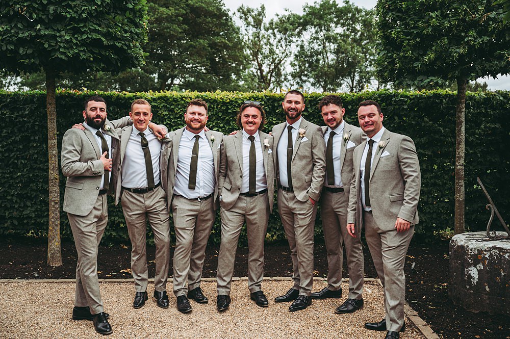 Hyde House Wedding Cotswold Pictures Groom Groomsmen Grey Suit Black Tie