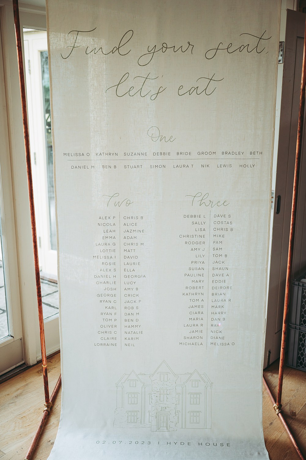Hyde House Wedding Cotswold Pictures Fabric Banner Table Plan