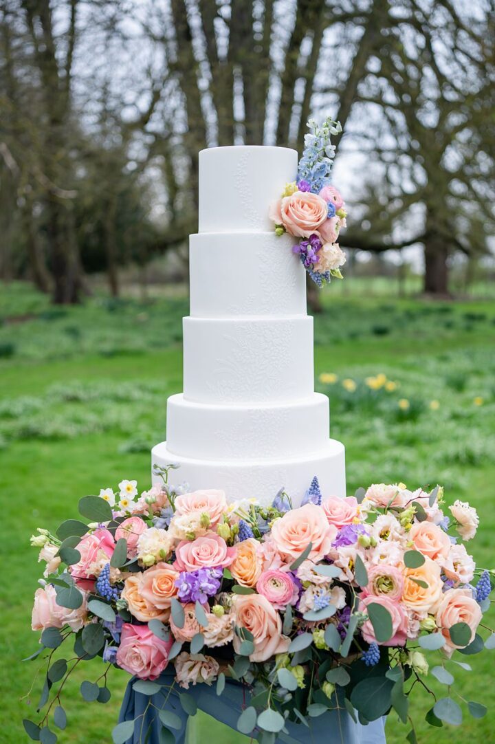 Imprinted White Pattern Flower Spring Wedding Cake Chloe Bolam