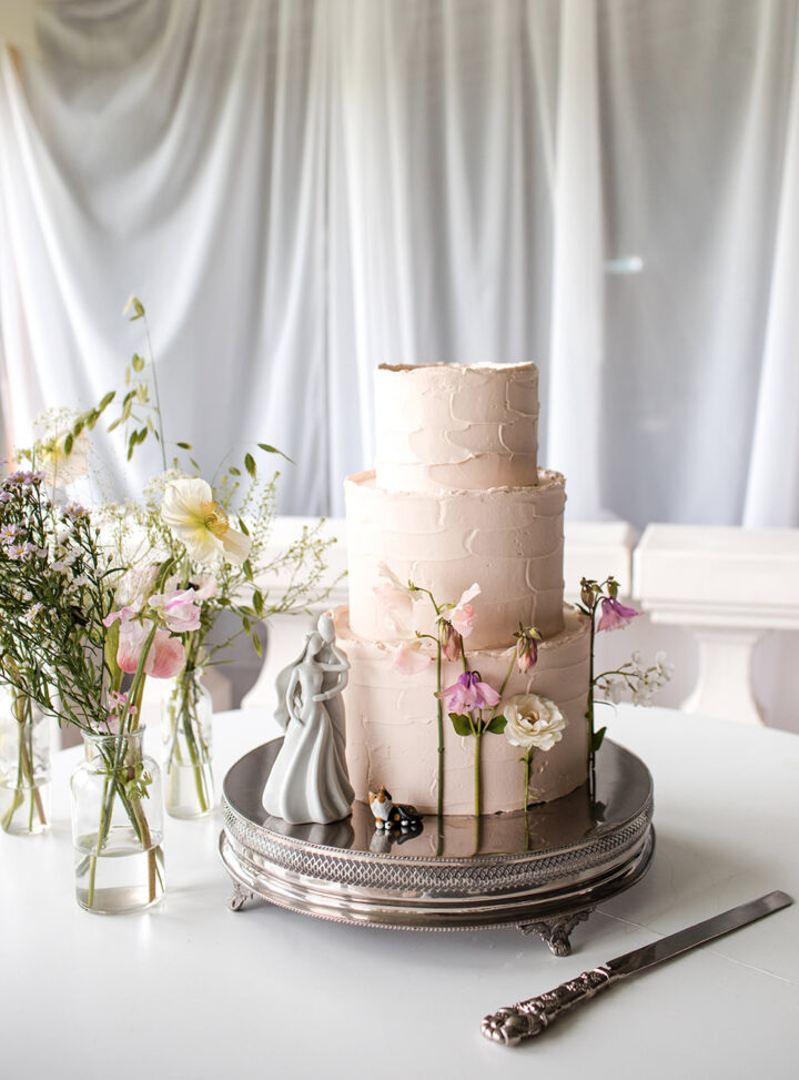 Pale Pink Iced Cake Flower Stems Wedding Spring Jo Hastings Photography