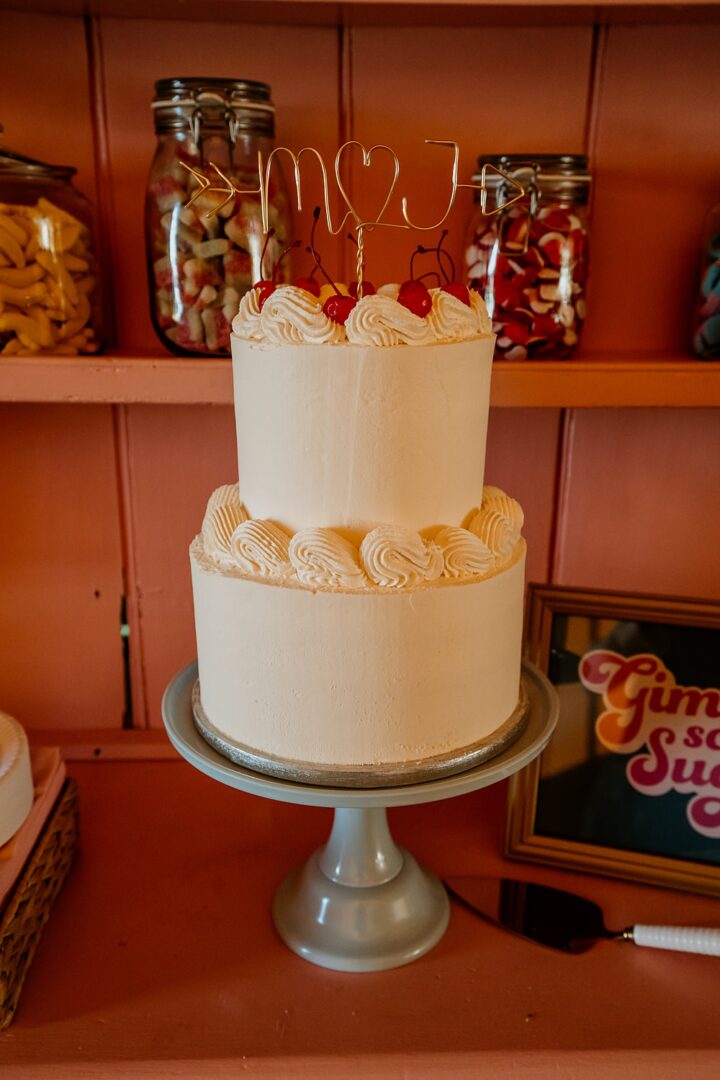 Retro Iced Cherries Spring Wedding Cake Matt Moore Photography