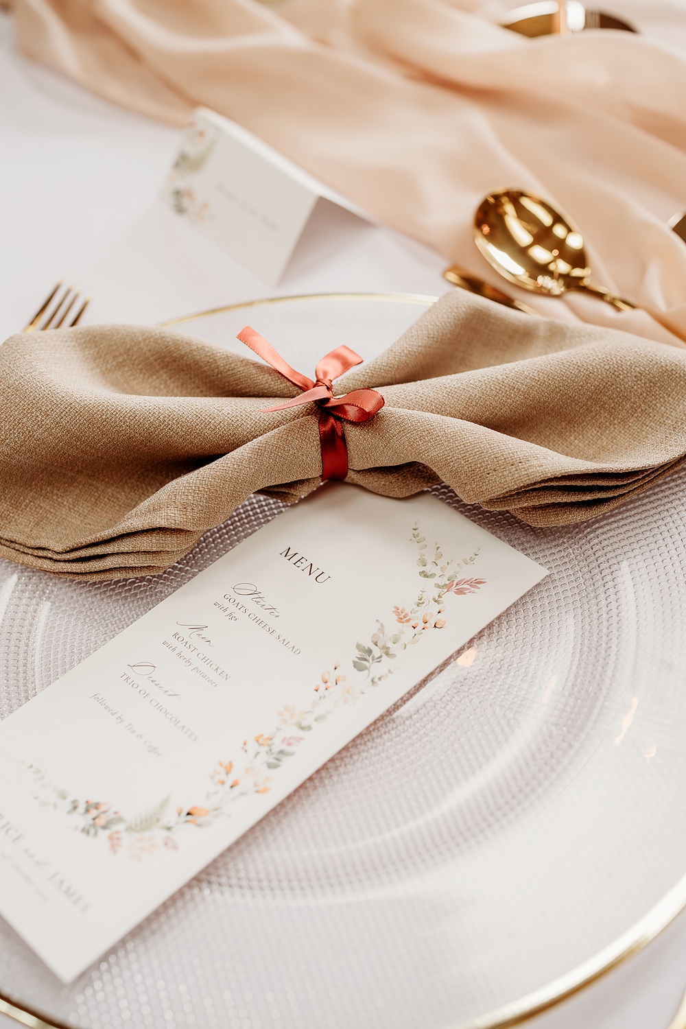 Rust Burnt Orange Autumn Wedding NK Photography Napkin Ribbon Menu Card