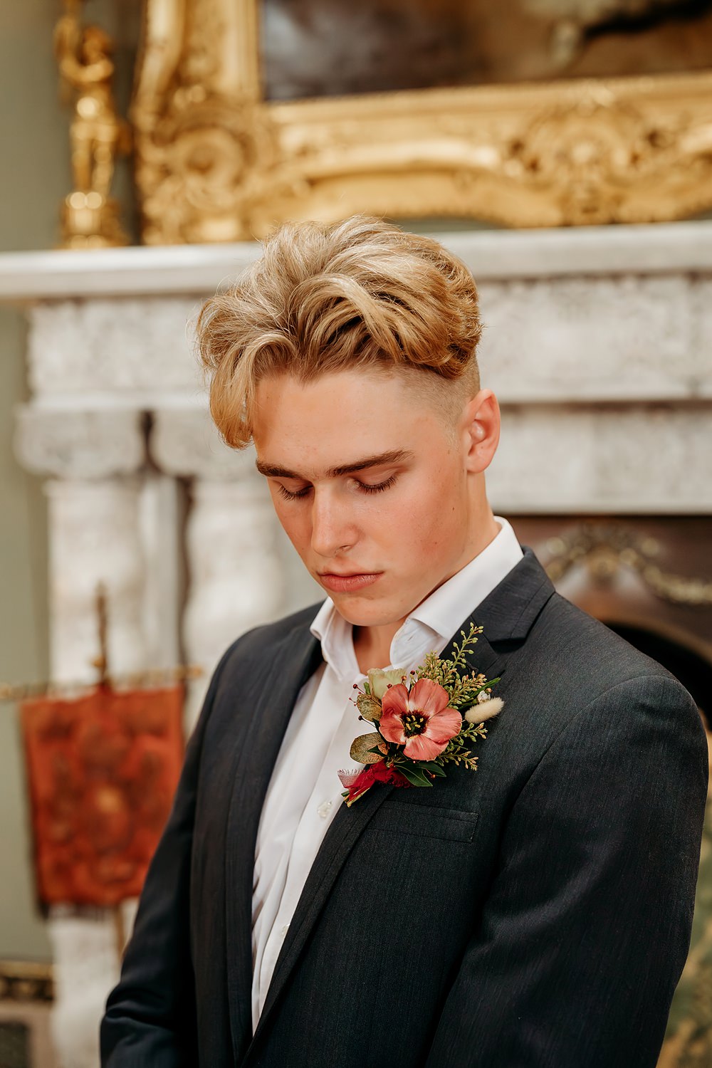 Rust Burnt Orange Autumn Wedding NK Photography Groom Buttonhole Flowers