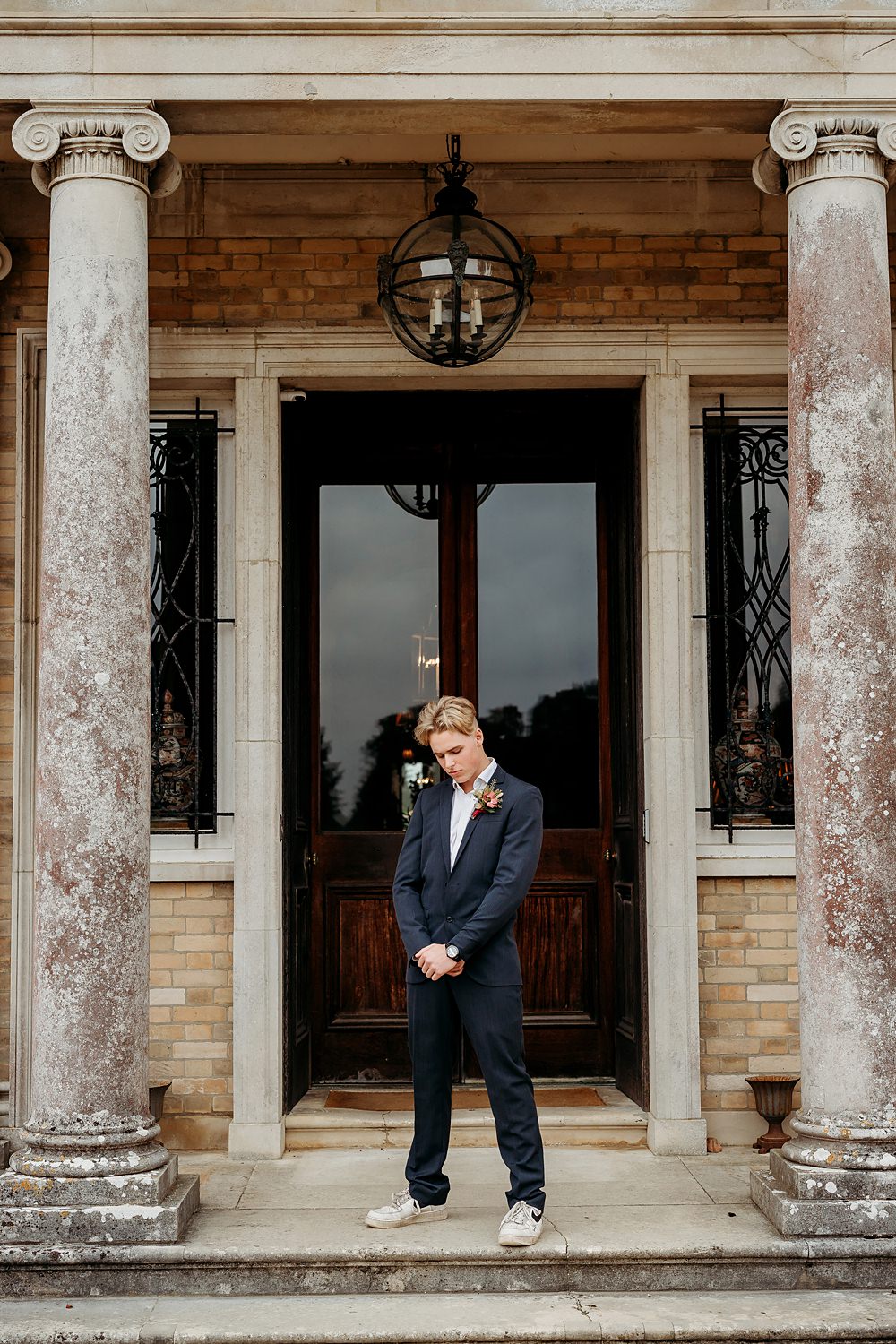 Rust Burnt Orange Autumn Wedding NK Photography Groom Suit Trainers