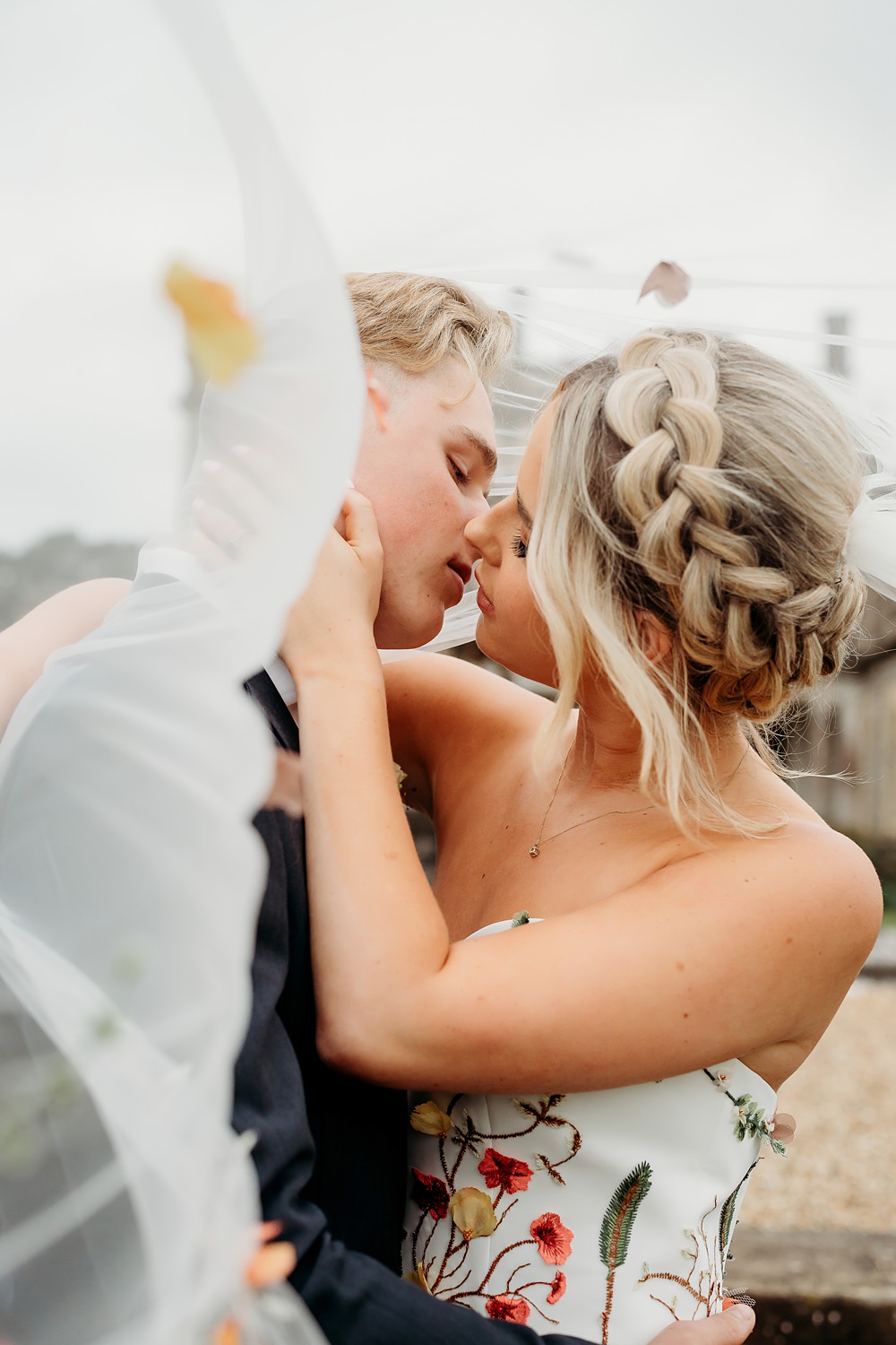 Rust Burnt Orange Autumn Wedding NK Photography Halo Plait Braid Hairstyle Bride