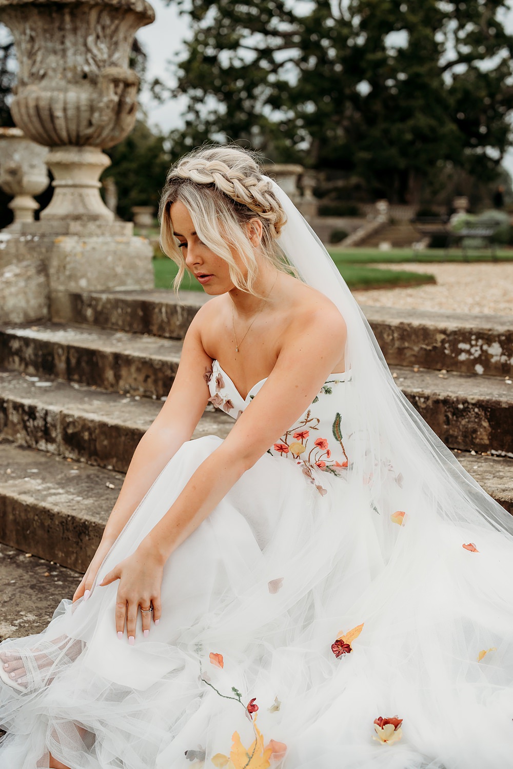 Rust Burnt Orange Autumn Wedding NK Photography Embroidered Flower Veil Bride Dress Gown