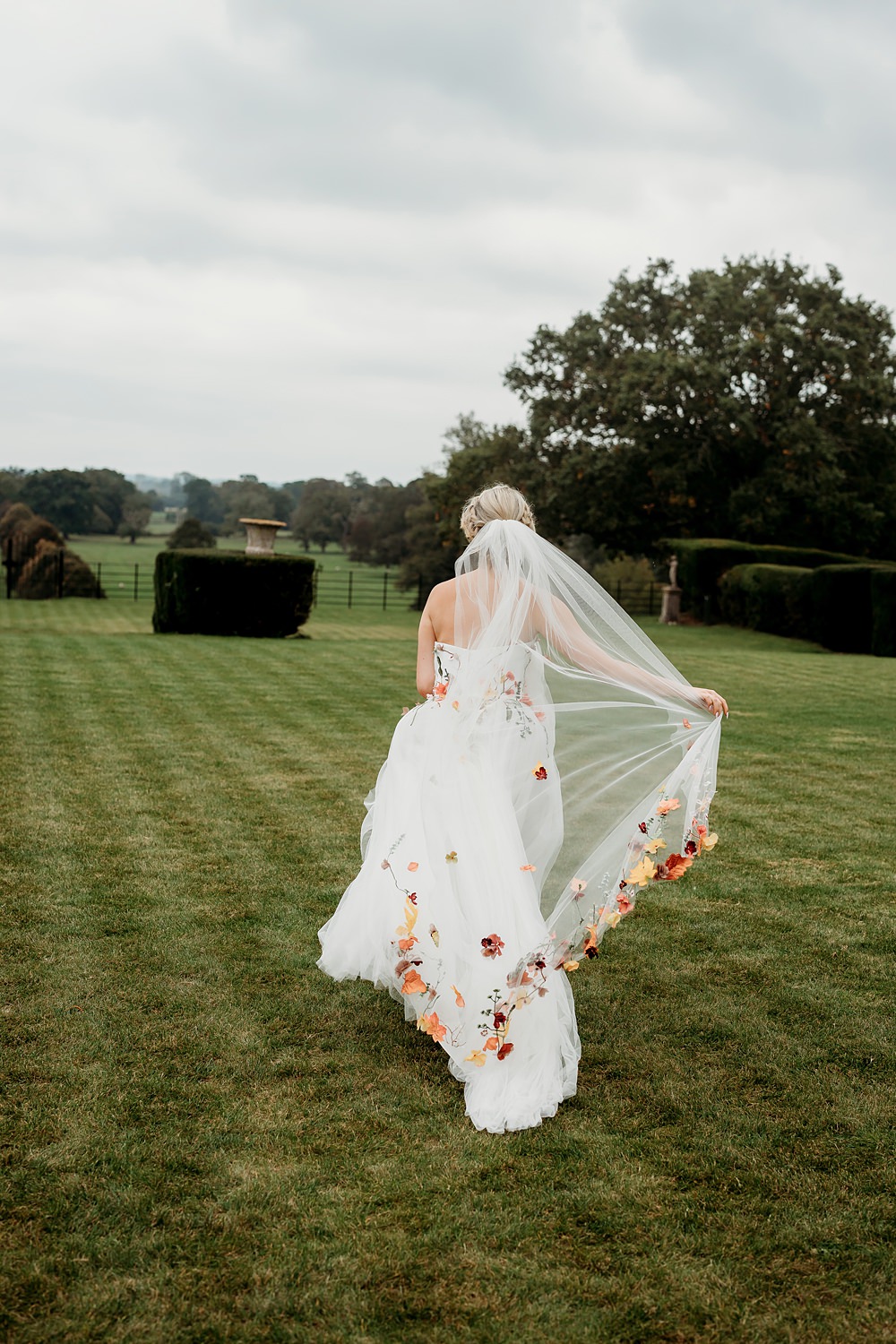 Rust Burnt Orange Autumn Wedding NK Photography Embroidered Flower Veil Bride Dress Gown