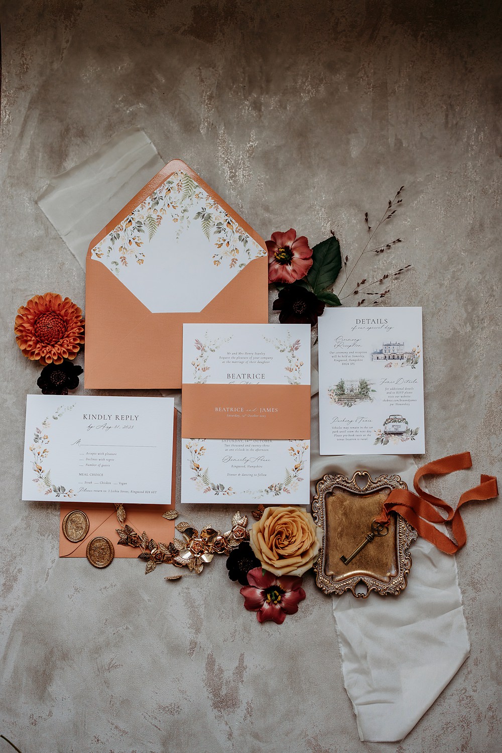 Rust Burnt Orange Autumn Wedding NK Photography Invites Stationery Floral