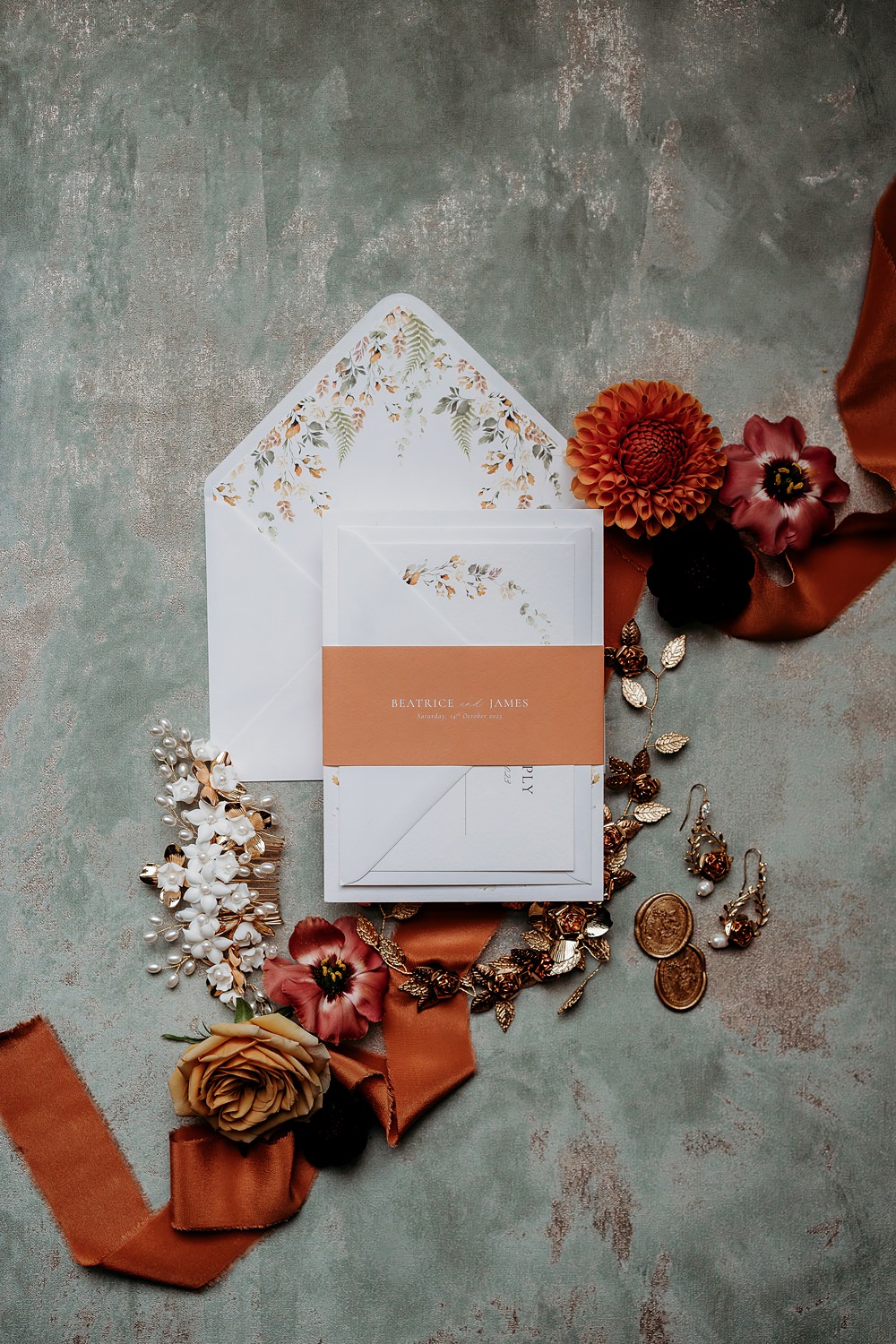 Rust Burnt Orange Autumn Wedding NK Photography Invites Stationery Floral