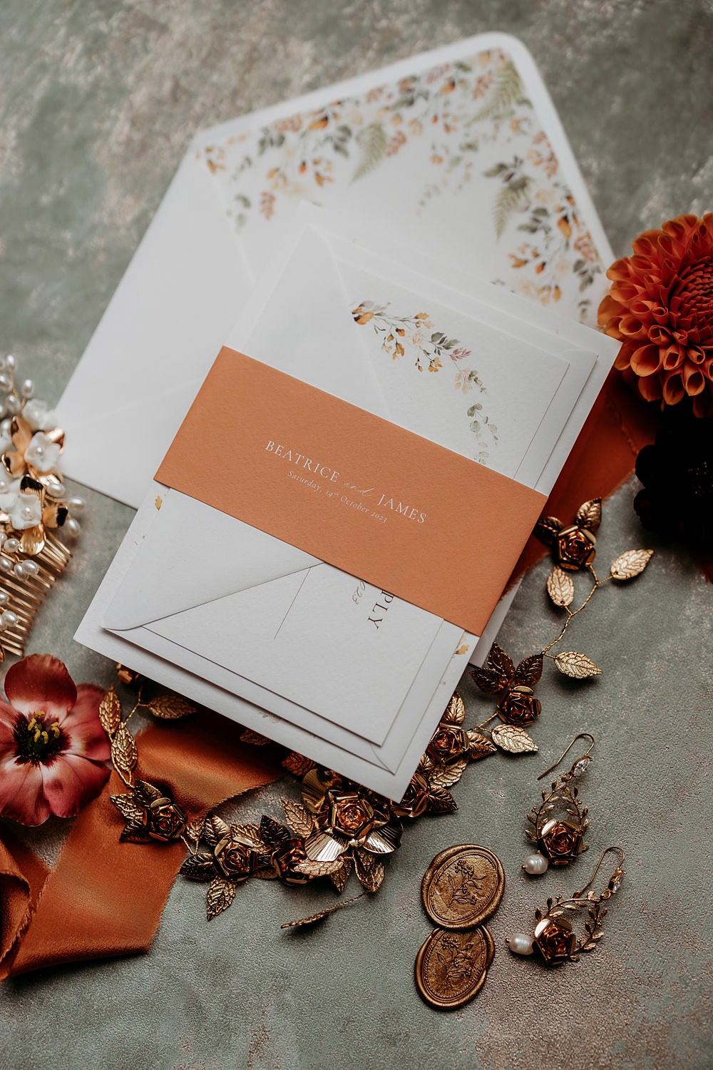 Rust Burnt Orange Autumn Wedding NK Photography Invites Stationery Floral