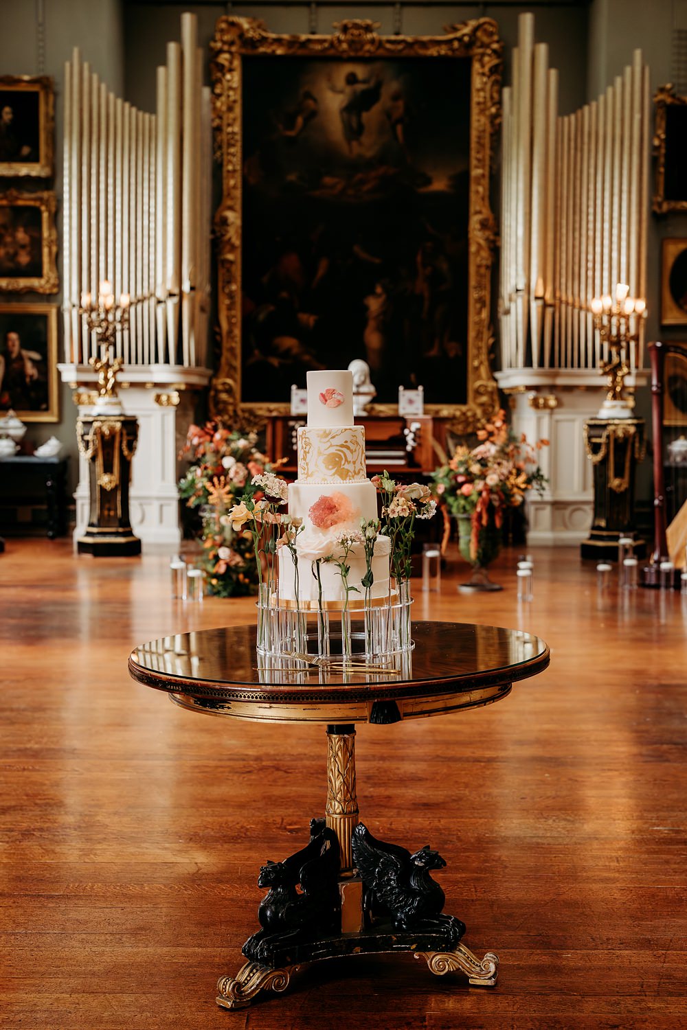 Rust Burnt Orange Autumn Wedding NK Photography Cake Table Test Tube Flowers