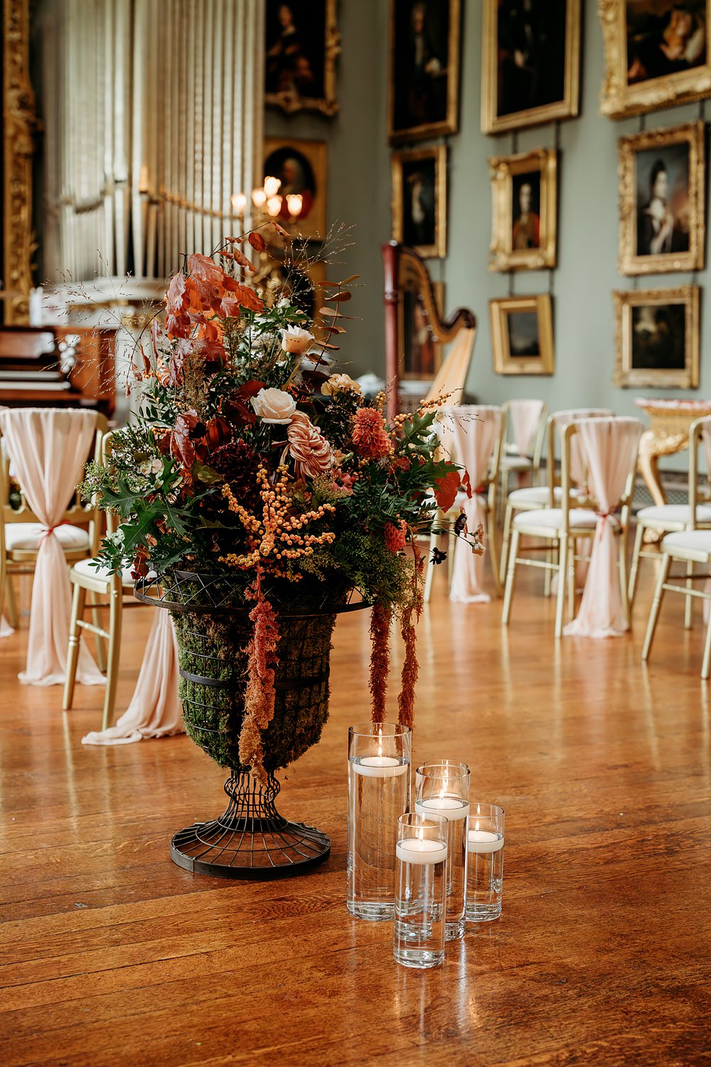 Rust Burnt Orange Autumn Wedding NK Photography Urn Flower Arrangement Ceremony