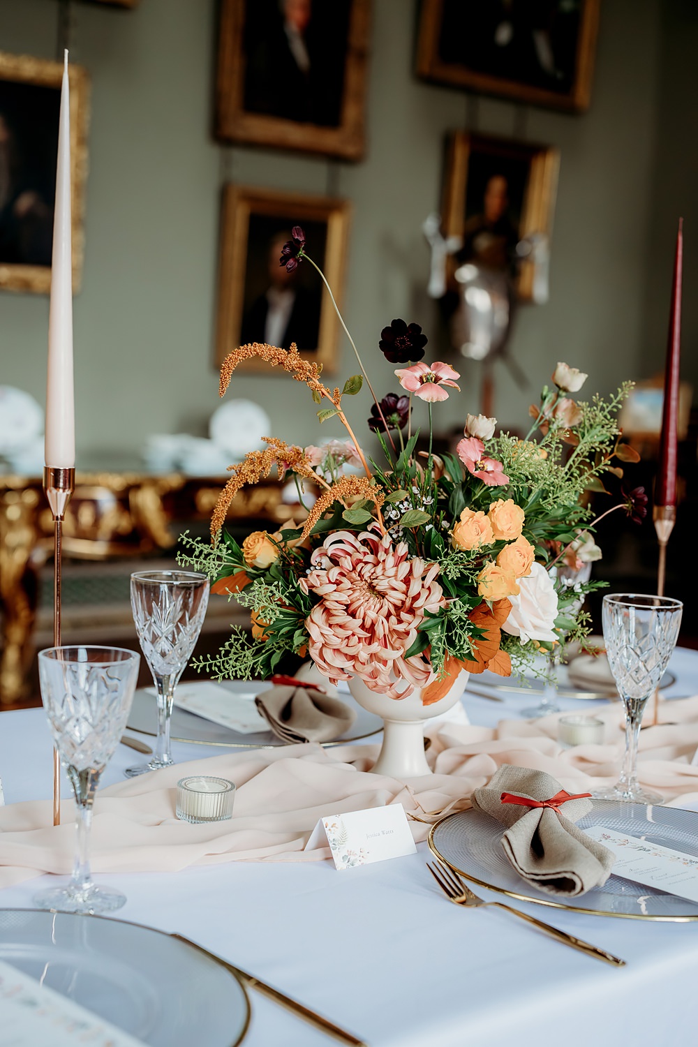 Rust Burnt Orange Autumn Wedding NK Photography Centrepiece Urn Flowers Decor