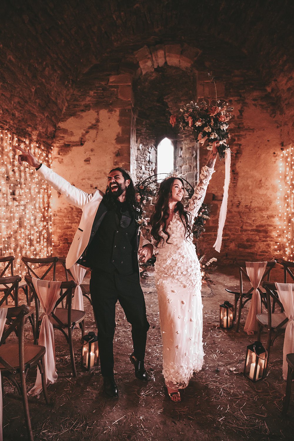 Sheriff Hutton Castle Wedding Bee Wilde Studio Ceremony Flowers Chair Sashes