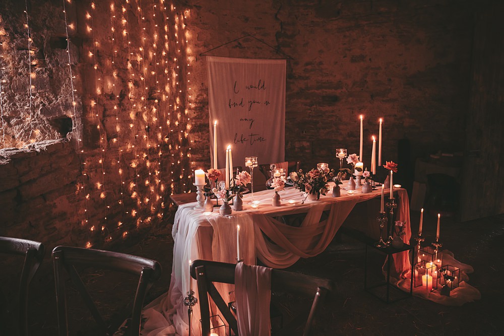 Sheriff Hutton Castle Wedding Bee Wilde Studio Top Table Decor Banner Sign Candles Flowers