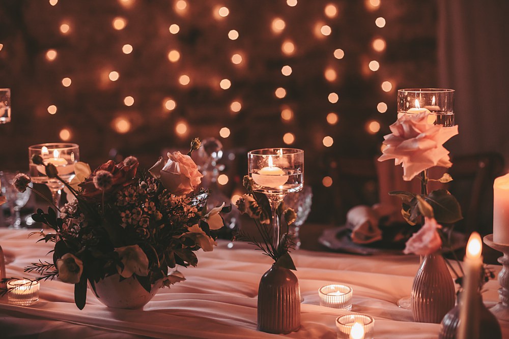 Sheriff Hutton Castle Wedding Bee Wilde Studio Table Decor Candles Flowers Romantic