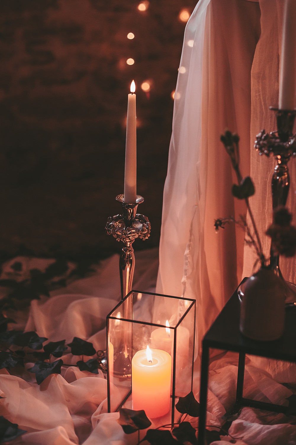 Sheriff Hutton Castle Wedding Bee Wilde Studio Floor Flowers Candles Decor
