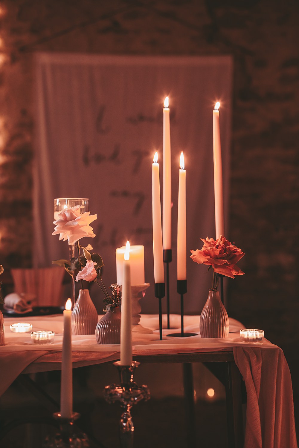 Sheriff Hutton Castle Wedding Bee Wilde Studio Table Decor Candles Flowers Romantic