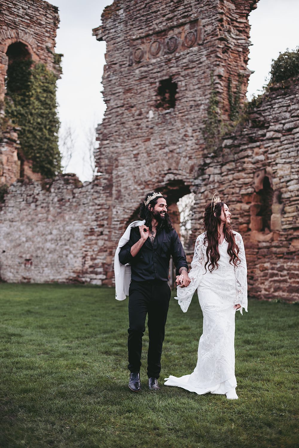 Sheriff Hutton Castle Wedding Bee Wilde Studio Bride Boho Lace Dress Sleeves
