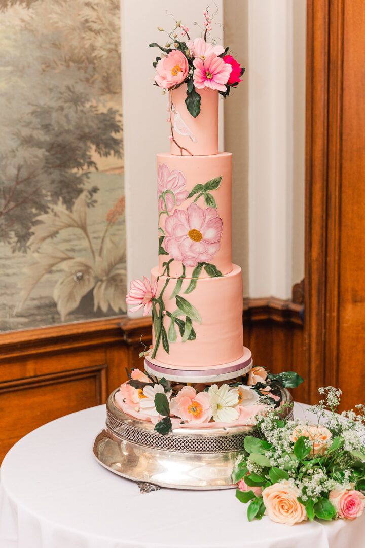 Spring Wedding Cake Painted Floral Bird James & Kerrie Photography