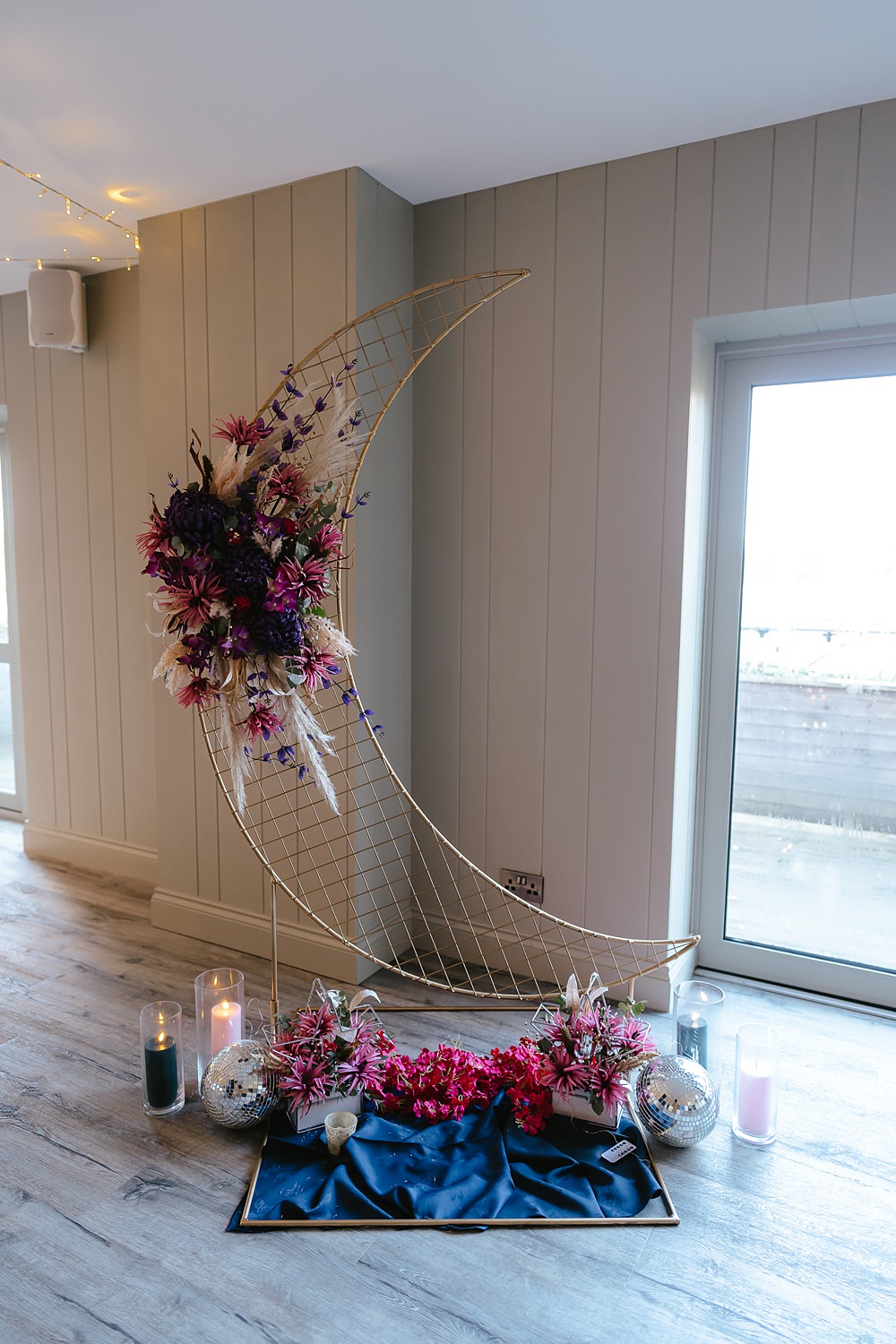 Stables at Ffolkes Wedding Cherrelle Blake Photography Moon Flowers Backdrop Ceremony