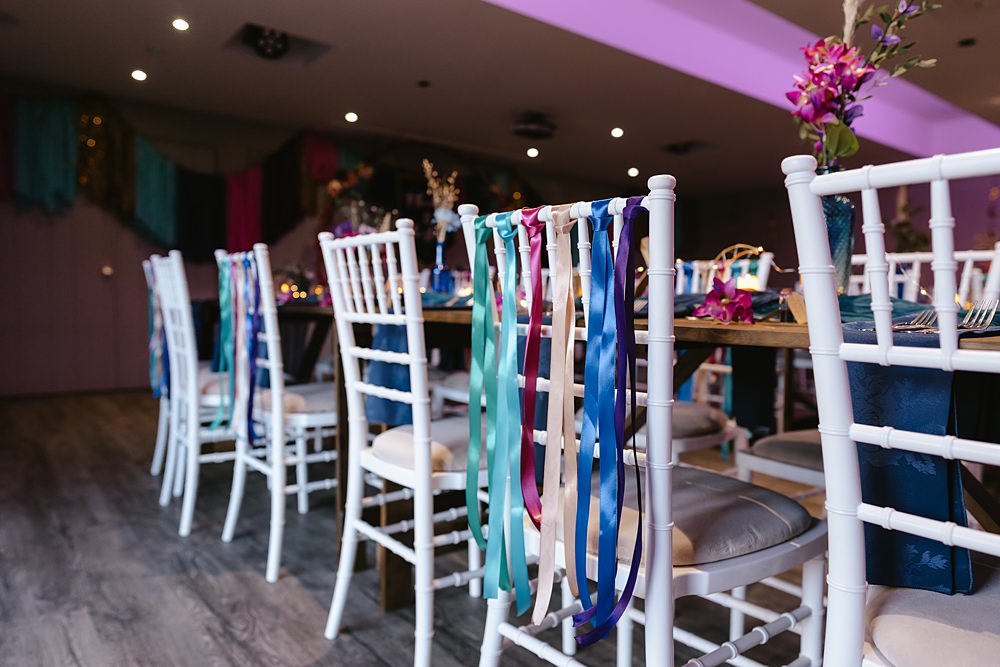 Stables at Ffolkes Wedding Cherrelle Blake Photography Chair Ribbons