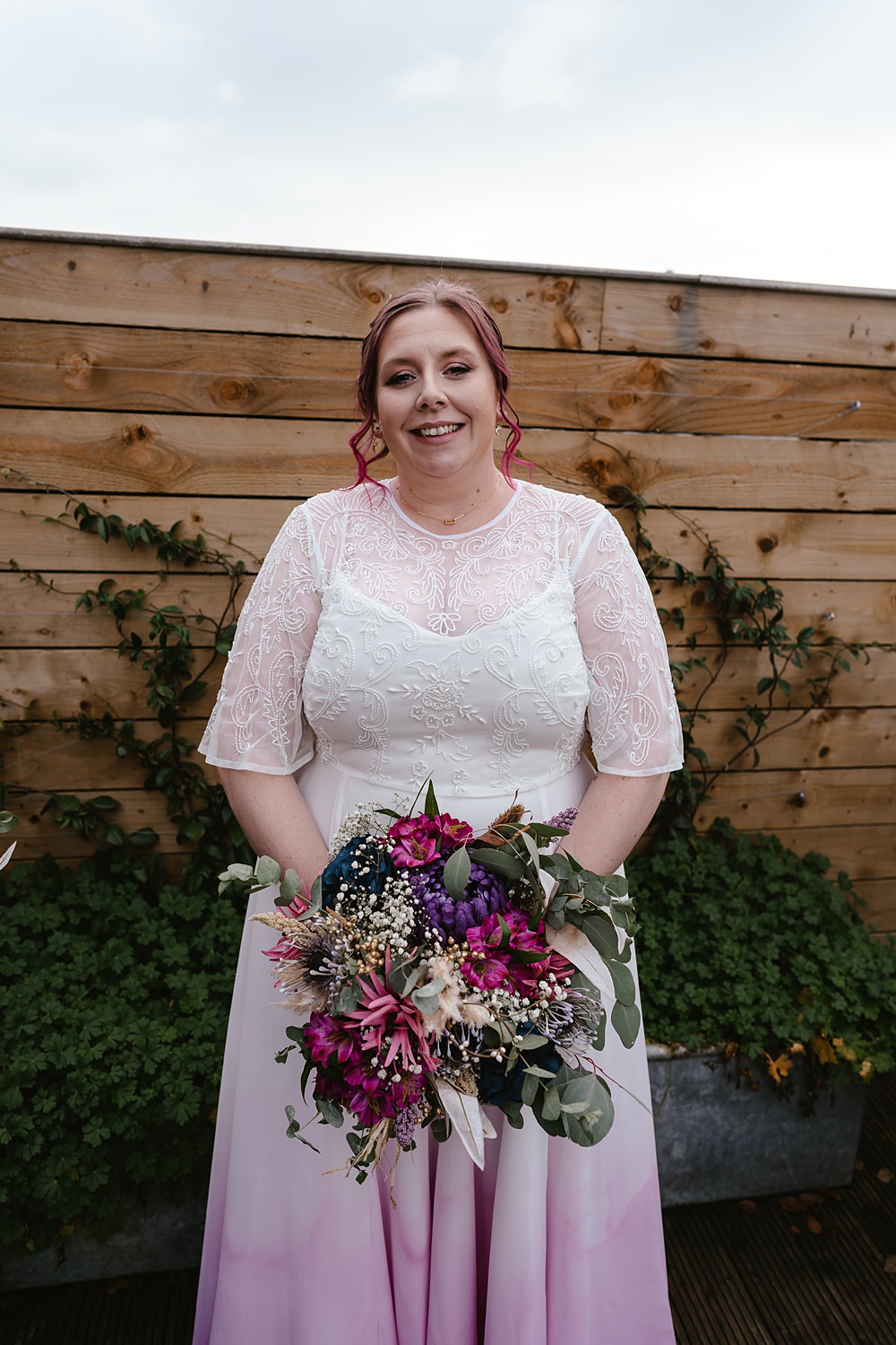 Stables at Ffolkes Wedding Cherrelle Blake Photography Pink Dip Dye Dress Bride