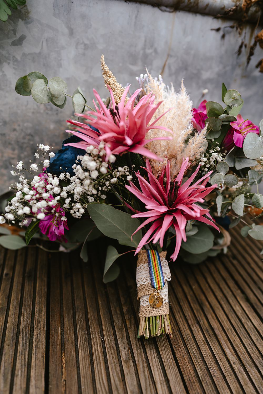 Stables at Ffolkes Wedding Cherrelle Blake Photography Bouquet Flowers Bridal Blue Pink Pampas Grass