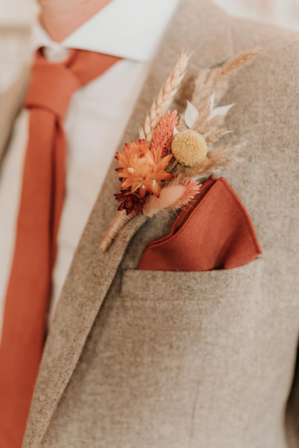 The Oystercatcher Wedding B Photography Buttonhole Dried Flowers Groom