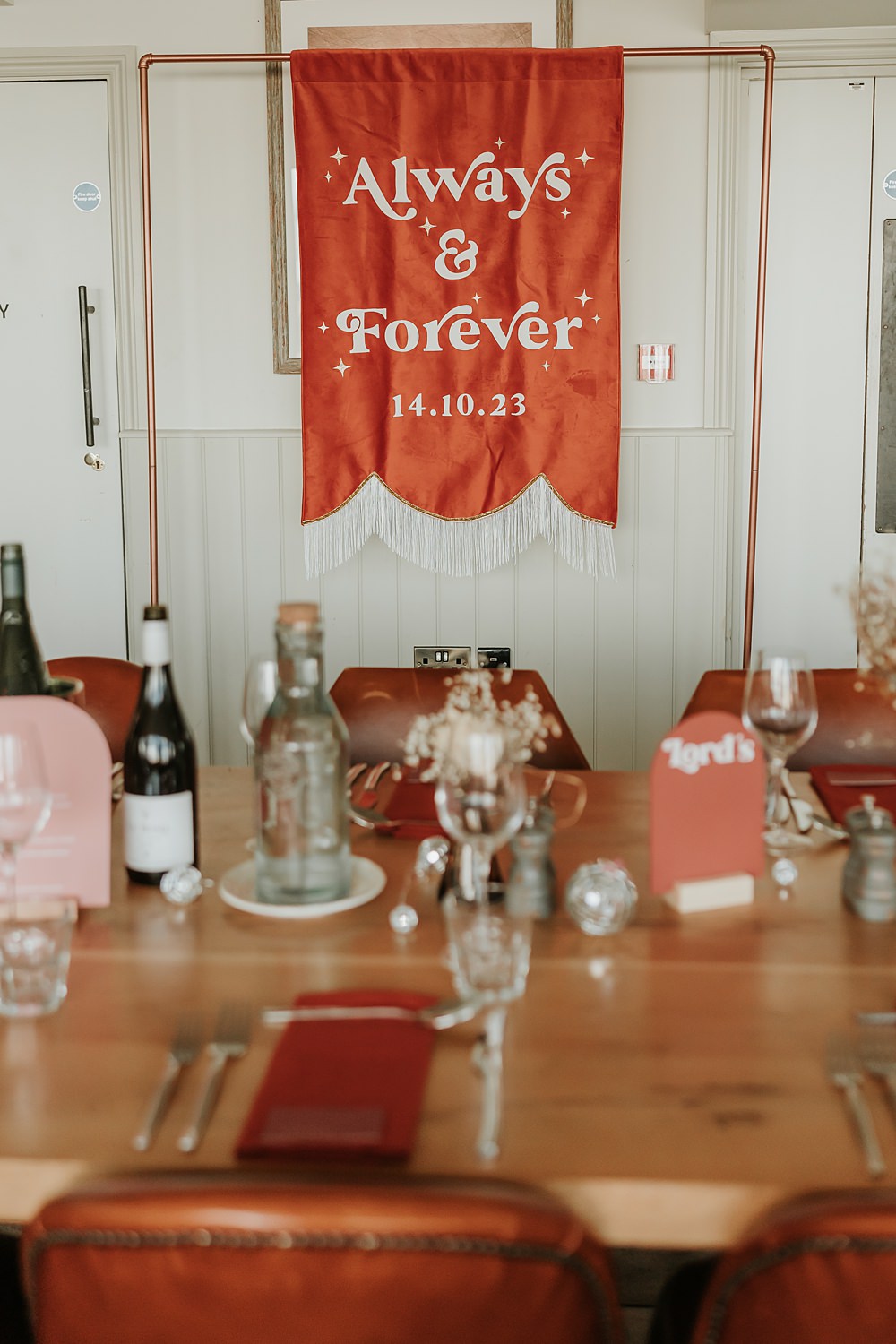 The Oystercatcher Wedding B Photography Fabric Banner Backdrop Sign Orange Table