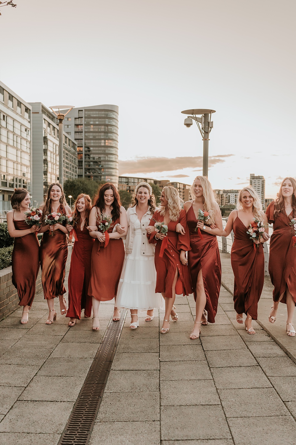 The Oystercatcher Wedding B Photography Satin Rust Orange Bridesmaid Mismatched Dresses
