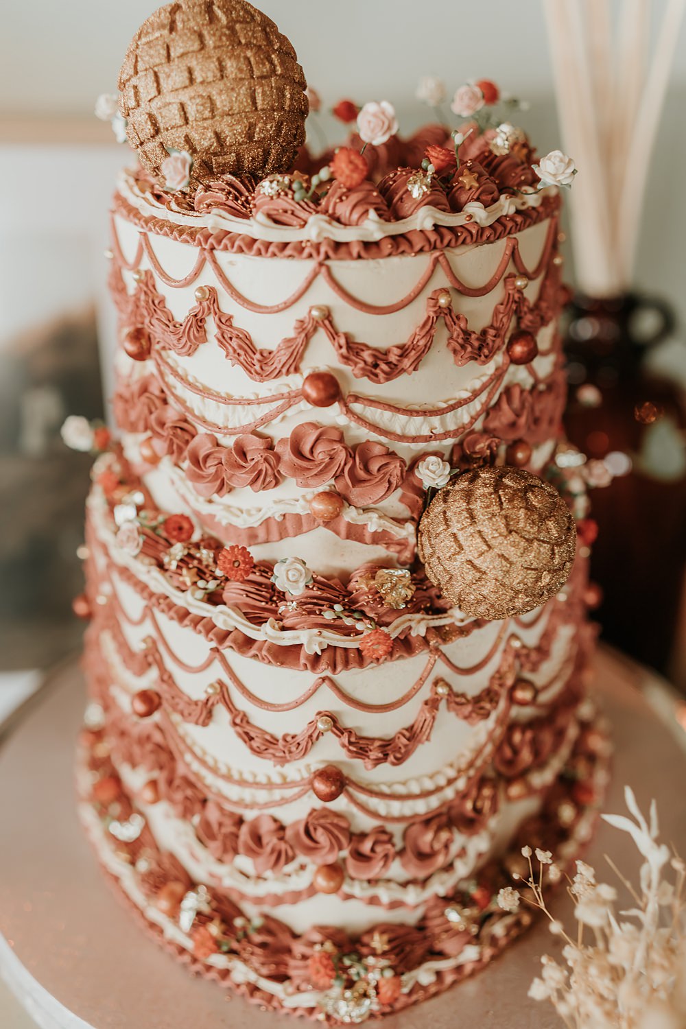 The Oystercatcher Wedding B Photography Vintage Iced Cake Orange White Ruffles Lambeth Retro