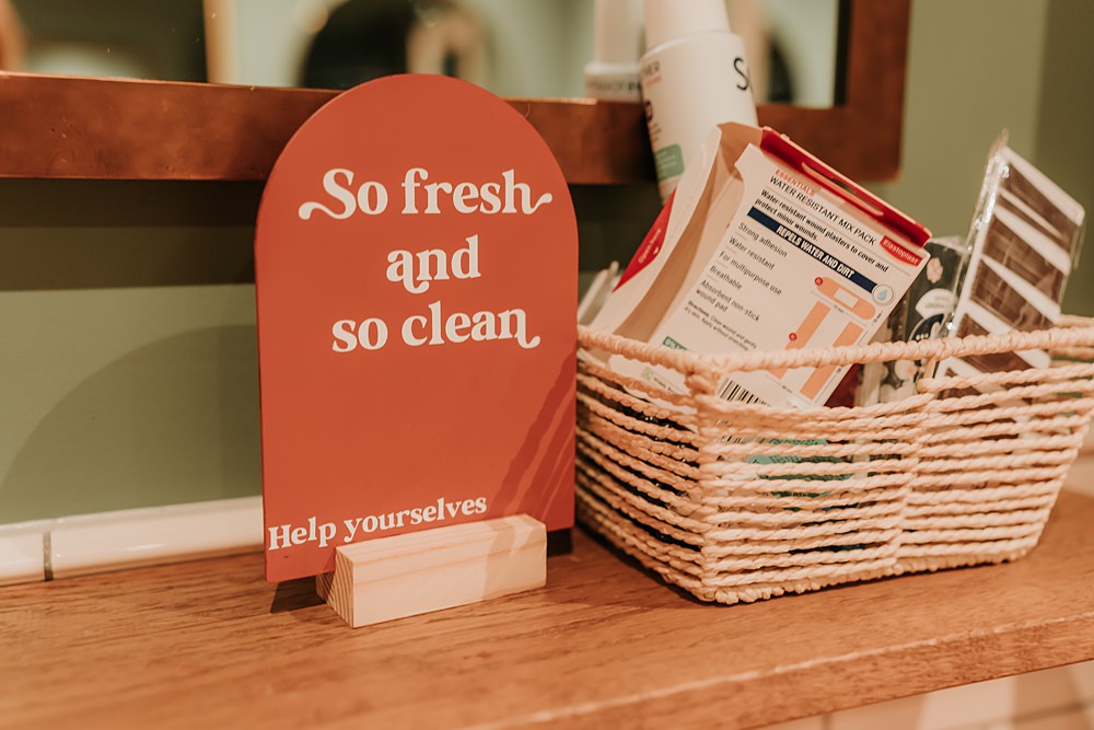 The Oystercatcher Wedding B Photography Bathroom Basket Orange Sign