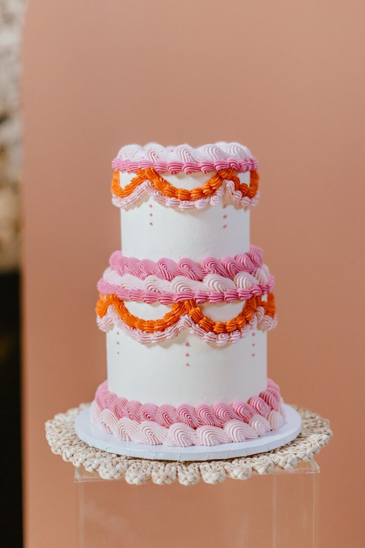 Vintage Iced Cake Spring Wedding Pink Orange Bethany Smith Photography