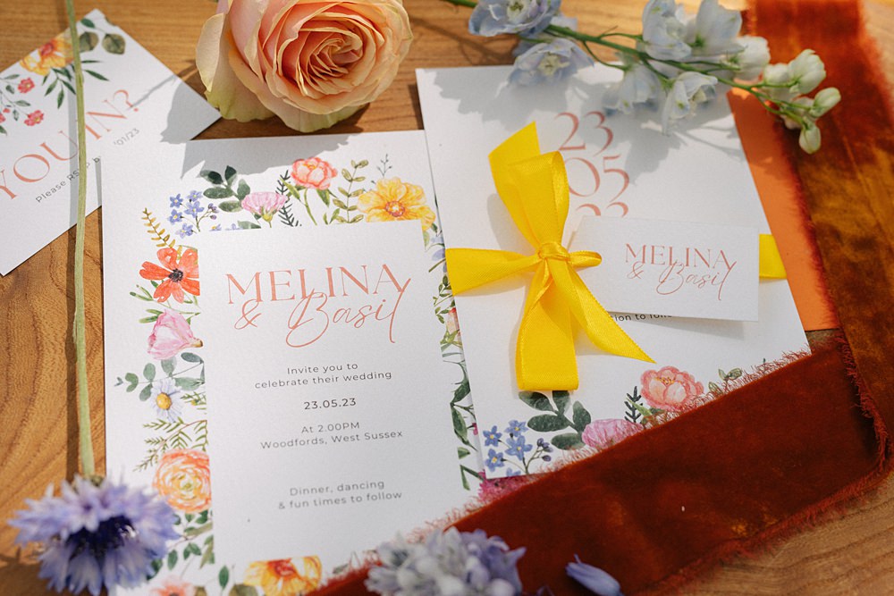 Weddings At Woodfords Max Turner Weddings Colourful Floral Stationery Invite Yellow