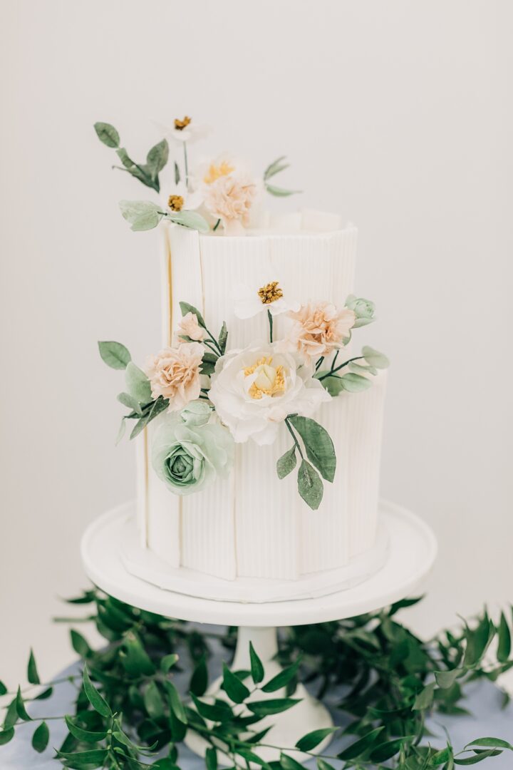 White Peach Yellow Spring Wedding Cake Floral Tess Lucas Photography