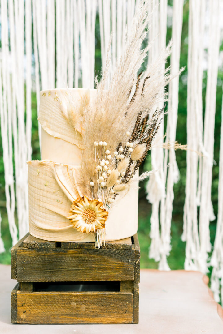 Yellow Cream Dried Flowers Spring Wedding Cake Jessica Holt Photography