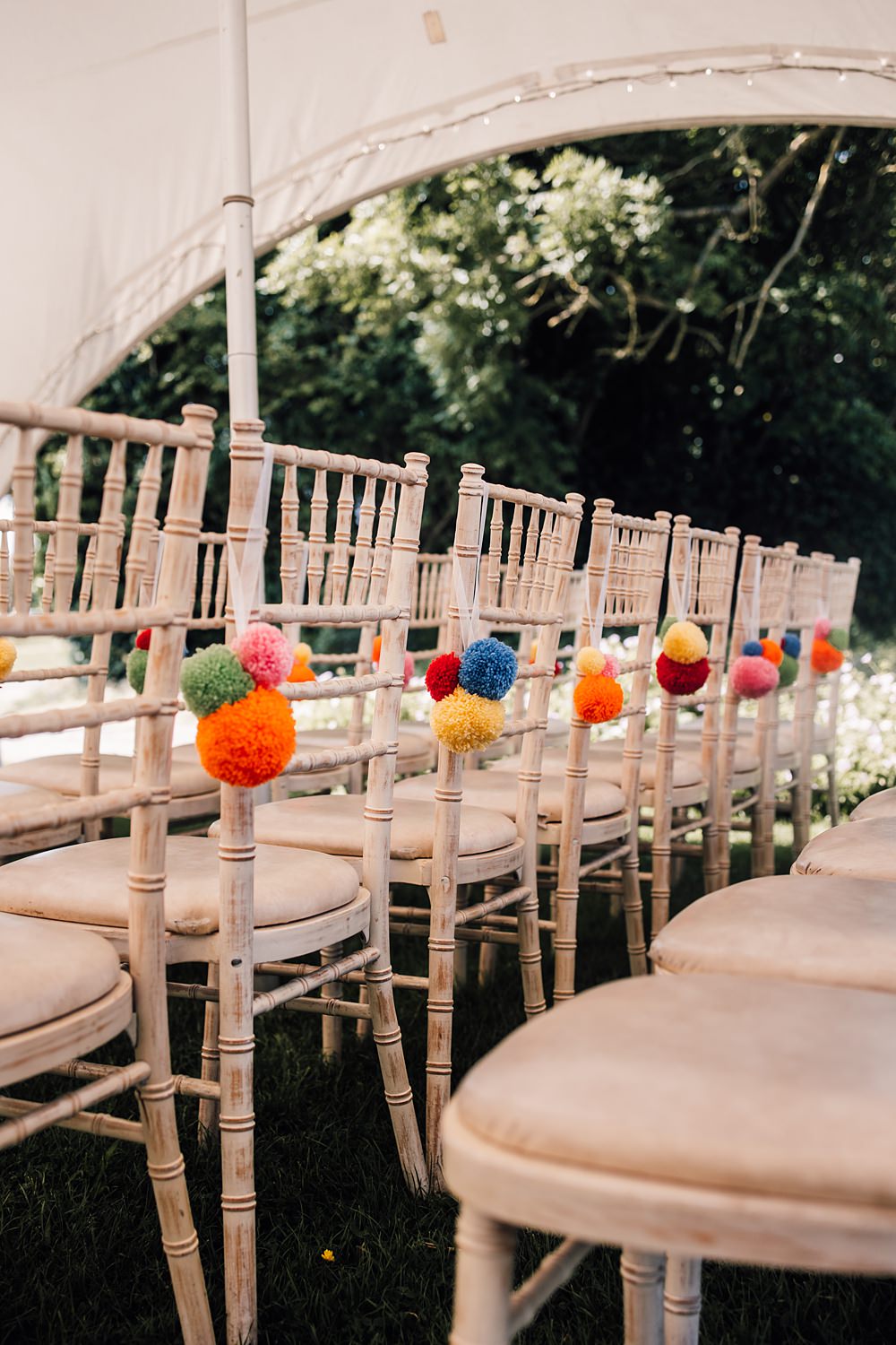 Cool Colourful Wedding Amy Elizabeth Photo Wool Pom Pom Chairs