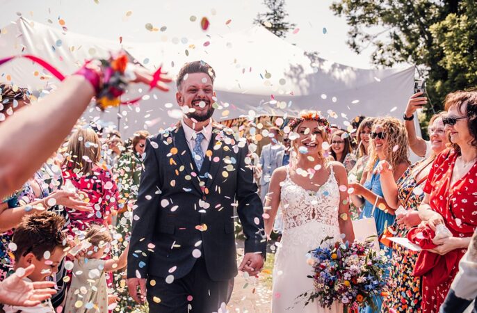 Cool Colourful Wedding Amy Elizabeth Photo Confetti Throw