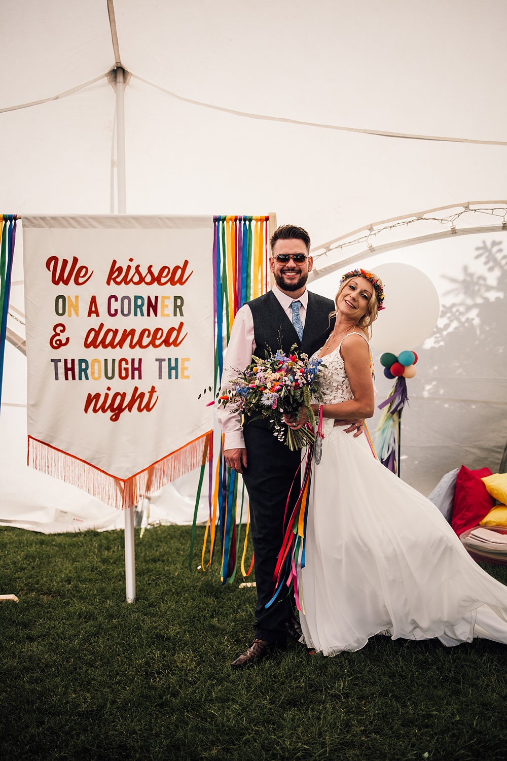 Cool Colourful Wedding Amy Elizabeth Photo Fabric Banner Rainbow Backdrop Ribbons