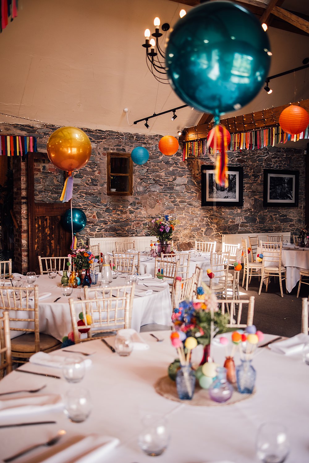 Cool Colourful Wedding Amy Elizabeth Photo Balloon Table Centrepiece Decor