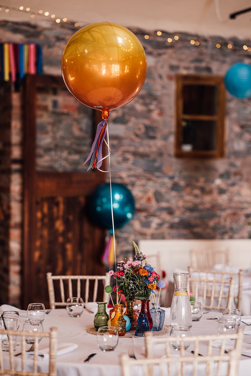 Cool Colourful Wedding Amy Elizabeth Photo Balloon Table Centrepiece Decor