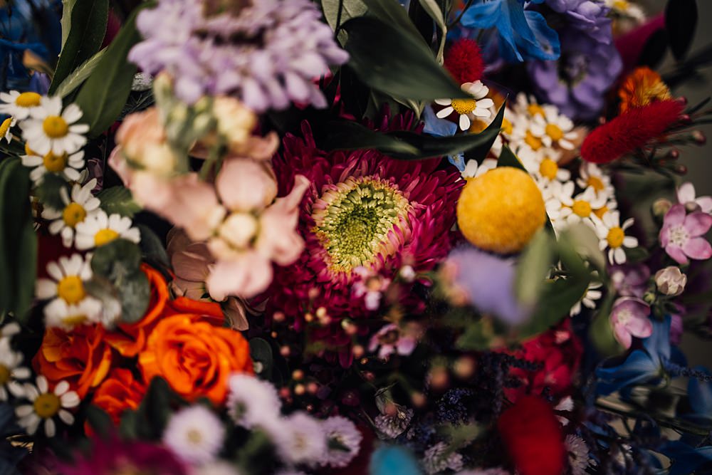 Cool Colourful Wedding Amy Elizabeth Photo Bouquet Flowers Multicolour Bright Summer Ribbons