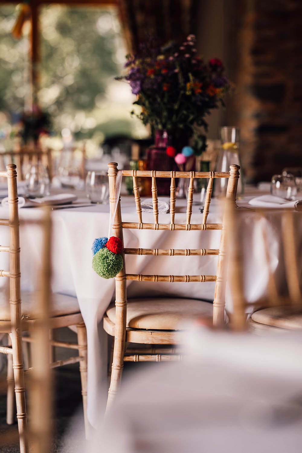 Cool Colourful Wedding Amy Elizabeth Photo Wool Pom Pom Chairs