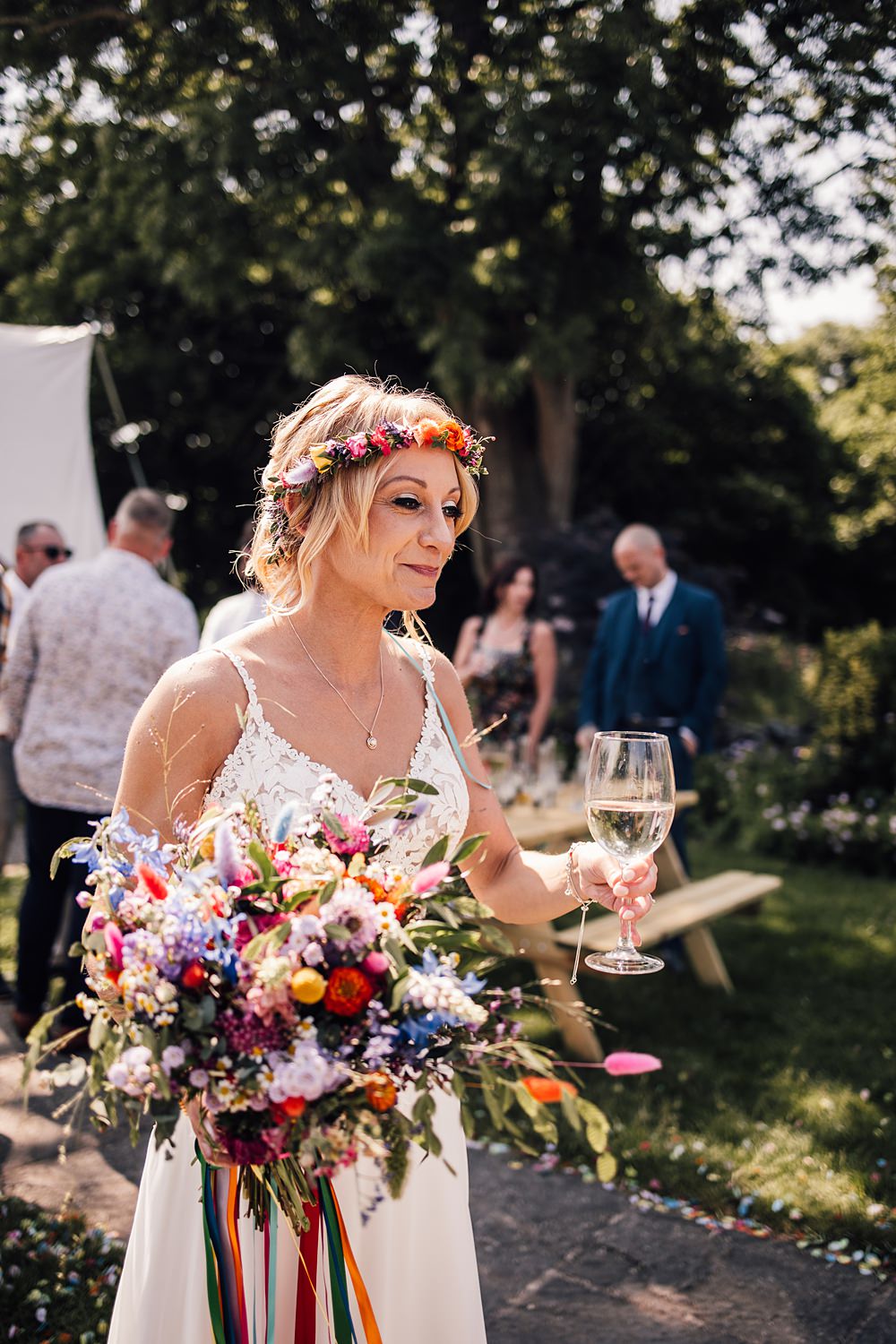 Cool Colourful Wedding Amy Elizabeth Photo Bouquet Flowers Multicolour Bright Summer Ribbons