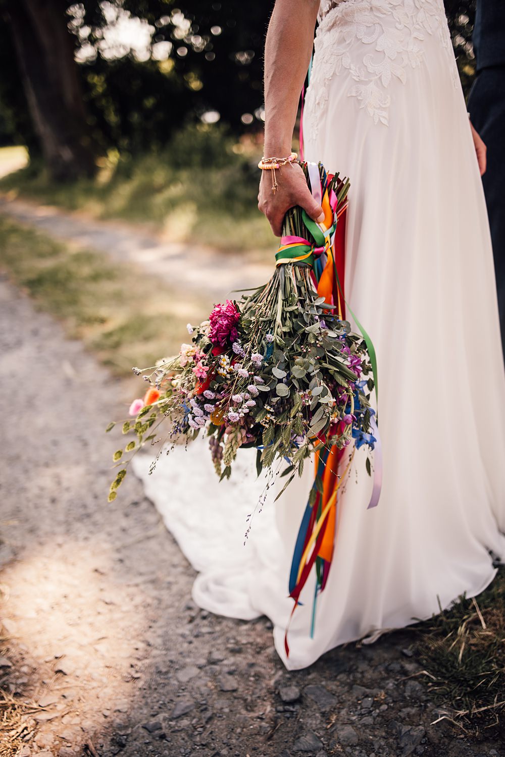 Cool Colourful Wedding Amy Elizabeth Photo Bouquet Flowers Multicolour Bright Summer Ribbons