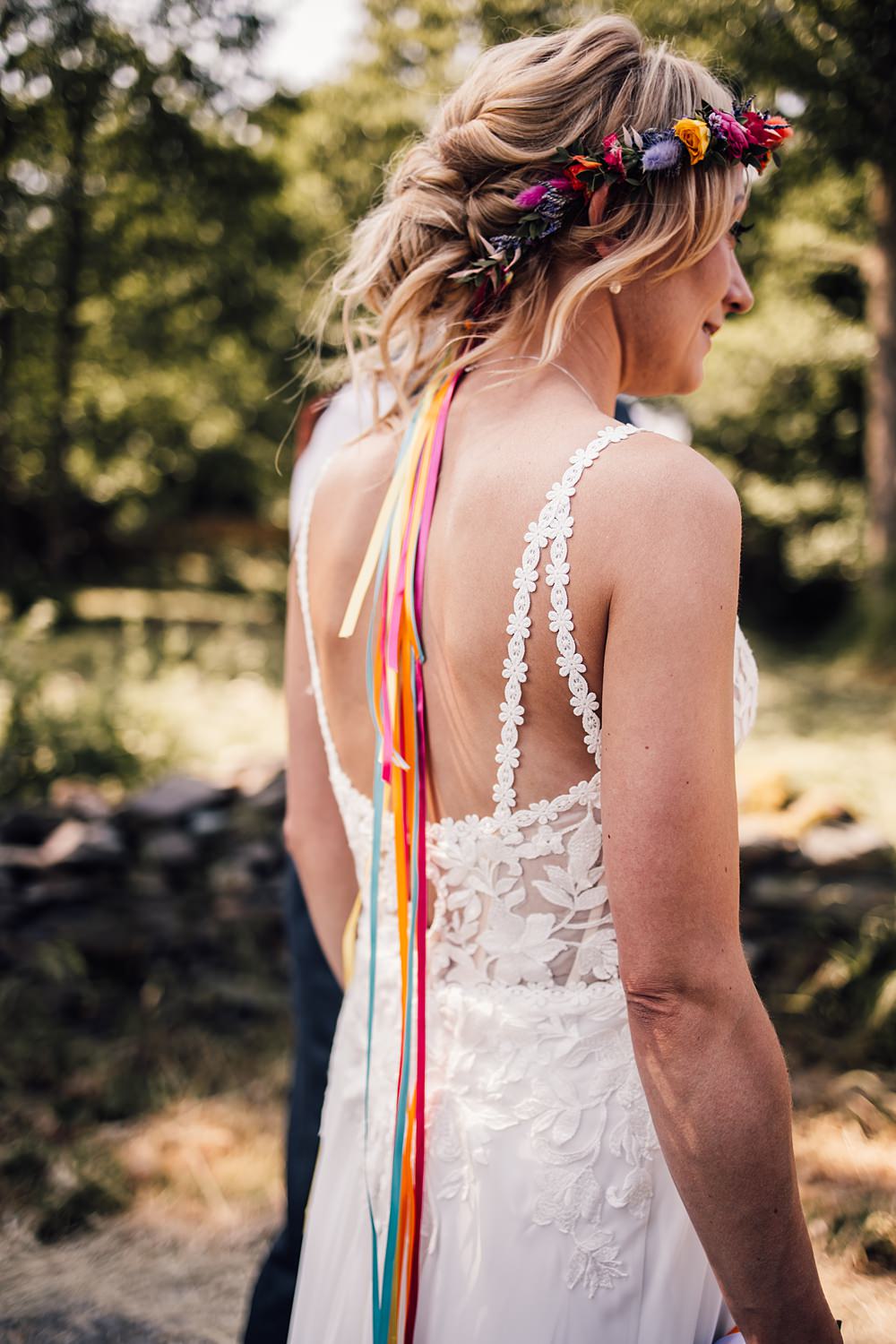 Cool Colourful Wedding Amy Elizabeth Photo Bride Flower Crown Ribbons