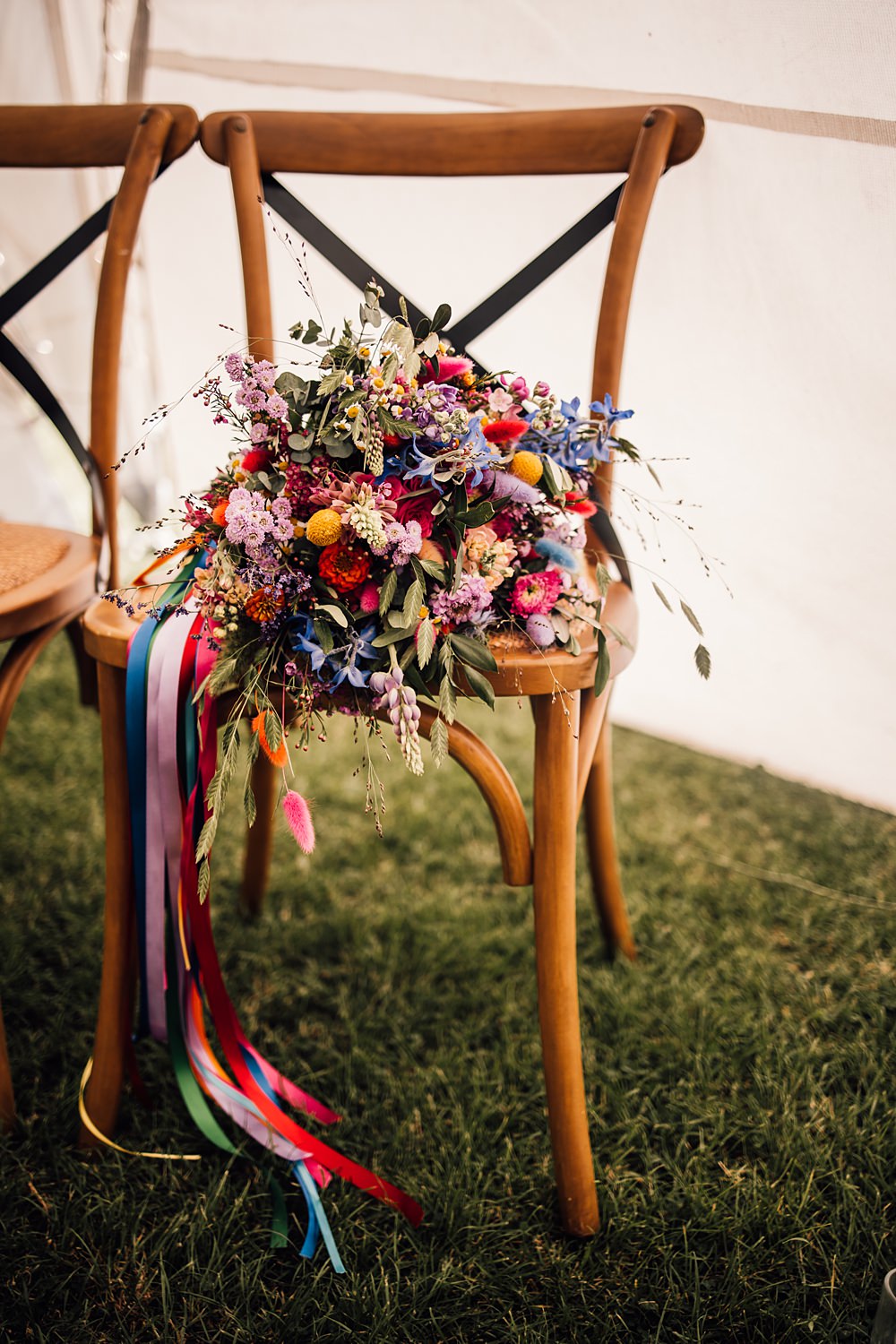 Cool Colourful Wedding Amy Elizabeth Photo Bouquet Flowers Multicolour Bright Summer Ribbons